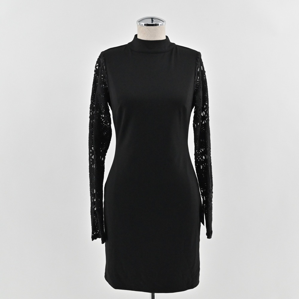 Lulus Lace Dress Size S Black Mock Neck Whimsigoth Long Sleeve Mini Party Grunge